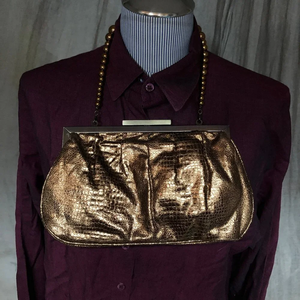 aldo 10x5 Bronze metallic snakeskin clutch